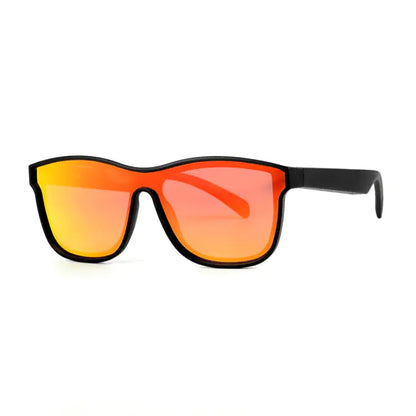 AUGLASS high-quality acetate frame audio glasses with blue light lenses and vibrant orange tint, splash- and dust-proof for sports or relaxation.